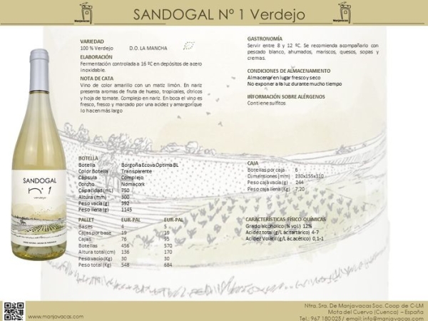 VINO SANDOGAL ORGANIC Nº1 2025 VERD. 0,75